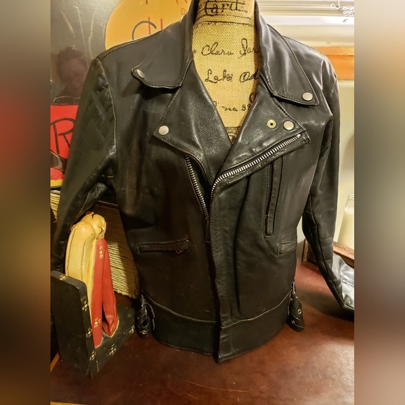 Vintage•Collectors {TT Leathers🇬🇧} Black Leather Jacket, S/M - Picture 10 of 15